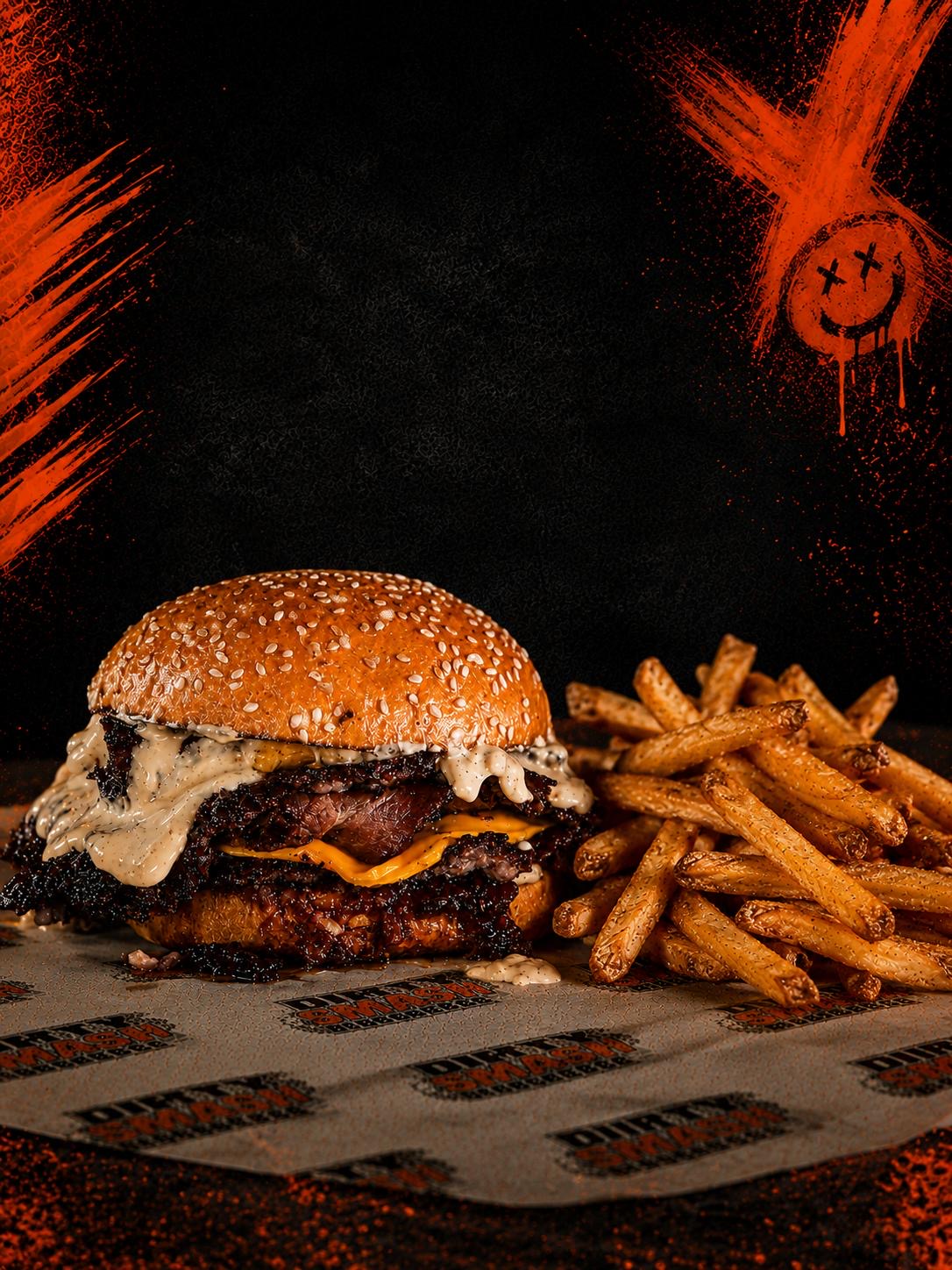 Dirty Smash burger and seasoned fries